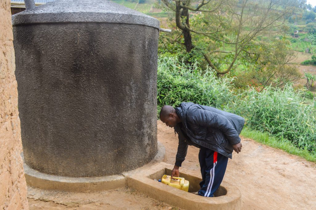 Gad fetching water from a rainwater harvesting tank